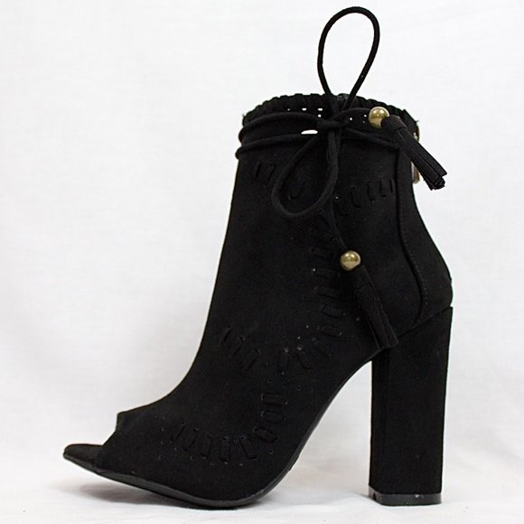 Open Toe Perforated Tassel Dress Bootie - Picture 2 of 5
